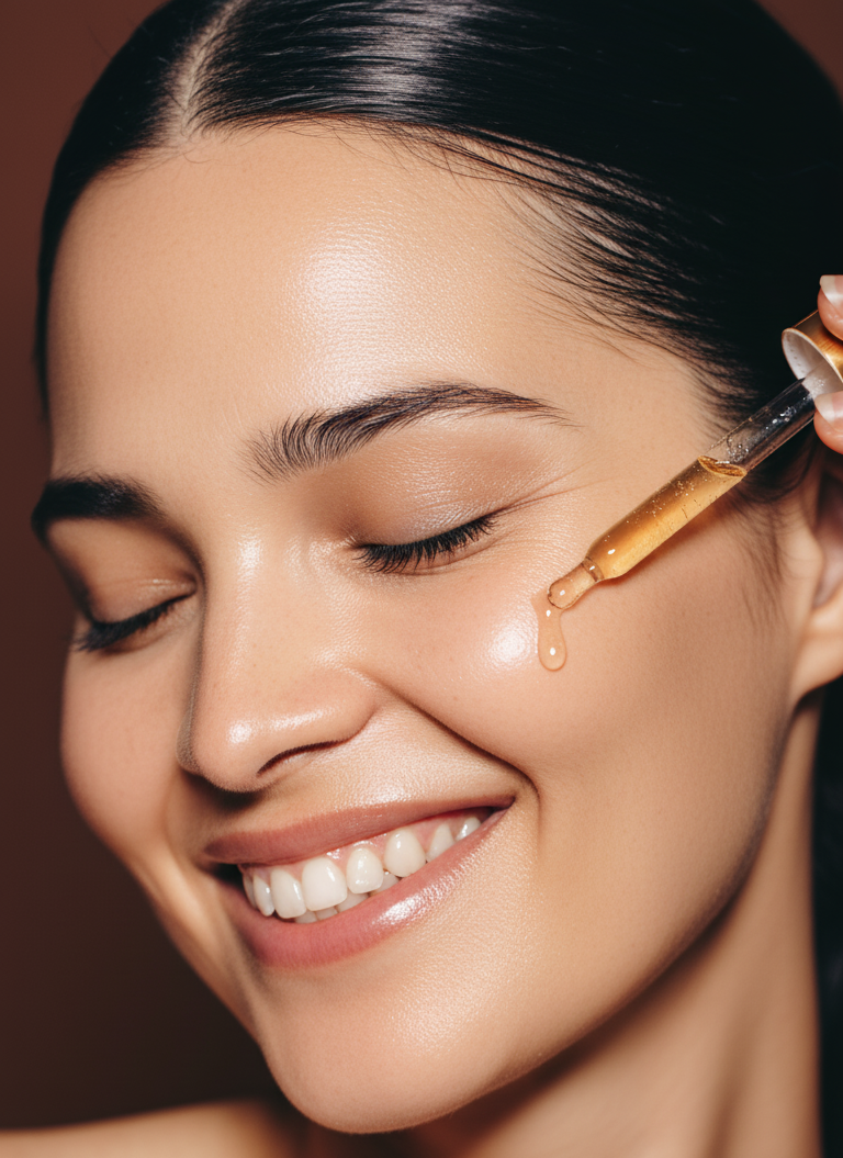 Olio di Argan puro applicato sul viso per proteggere la pelle in inverno
